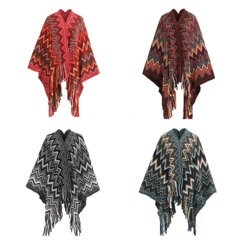 

Elegant Open Front Warm Poncho Shawl Knit Wrap for Women Soft Warm Stylish Oversized Scarf Wrap Tassels K3KF