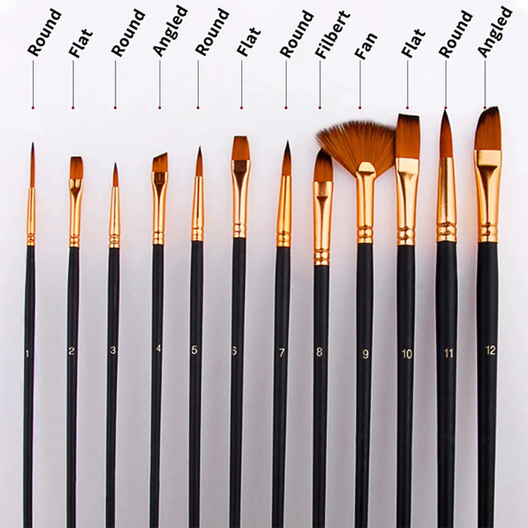 32 Pcs Paint Brushes Set 12 Sizes Painting Brush With Palette Knife, Sponge And Oil Tray For Acrylic, Watercolor-Y18A