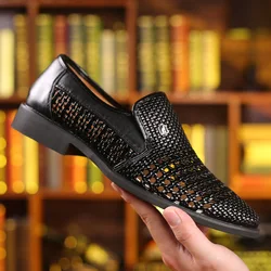 Summer New Designer Handwoven Leather Shoes Sandals for Men Fashion Hollow Business Man Shoes Casual Male Sandals