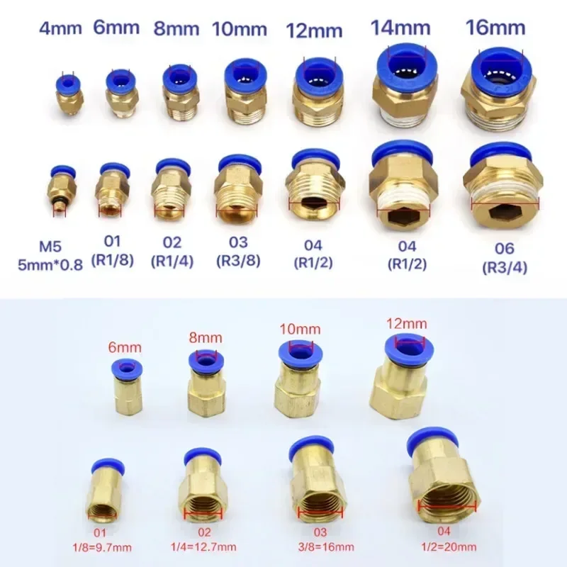 Pneumatic Air Connector Fitting PC/PCF/SL/PB/PX/PL 10mm 12mm 14mm 16 Thread M5 3/4"  1 2 way Hose Fittings Pipe Quick Connectors