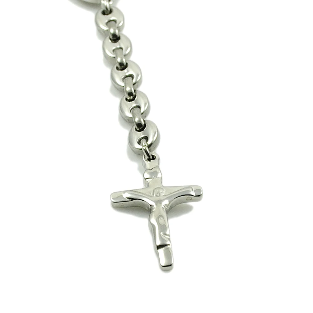 AMUMIU Romantic Rosary Beads Chain Necklace Stainless Steel Cross Pendant Religious Party Lover For Womens Mens HZN095