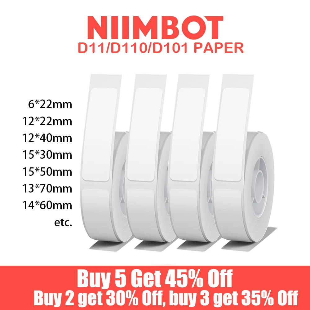 Niimbot-papel térmico impermeable para impresora de etiquetas D11, papel blanco D11, D101, D110