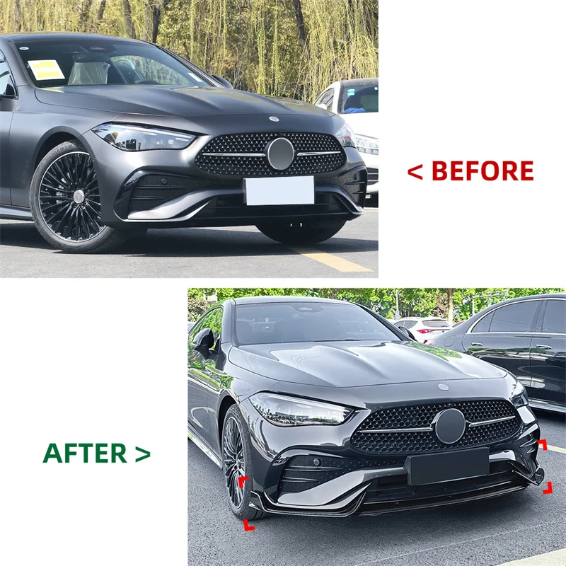 Carbon Fiber Look Front Bumper Spoiler Lip Lower Splitter Guard Plate Protector 2024 + For Mercedes Benz CLE Coupe C236 AMG