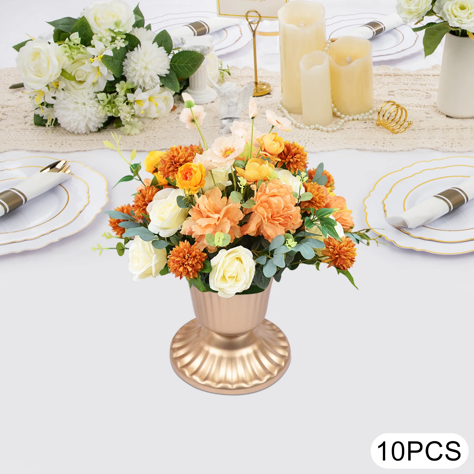 10 個ゴールド 8.8 センチメートルトランペット結婚式フラワースタンド宴会テーブルトップ装飾花ベース小さな花瓶