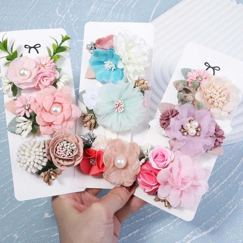 3Pcs/Set Baby Artificial Flower Hair Clip Kids Girls Hairpins Cute Flowers Barrettes Hairgrip Decorate Headwear Hair Accessories