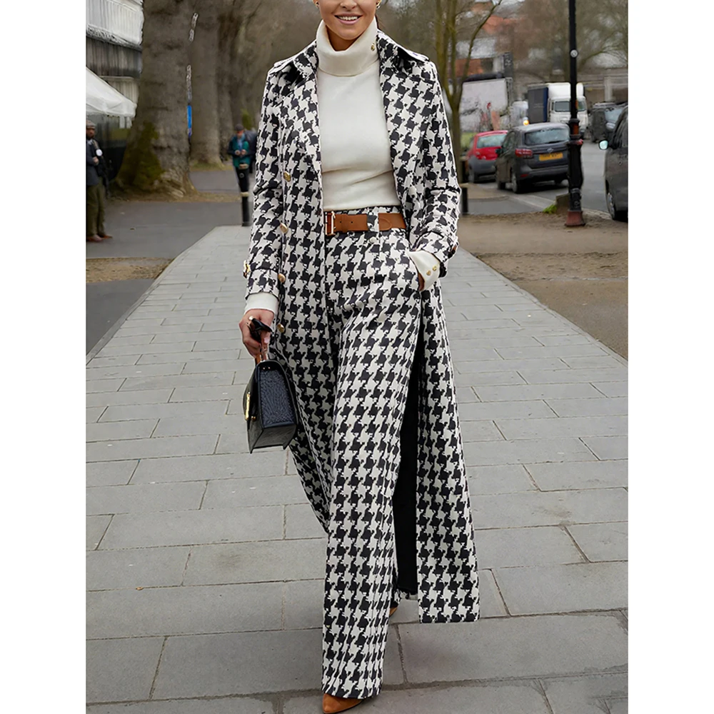 Hot Selling Pink Houndstooth Women Suits 2 Piece Peak Lapel Formal Casual Prom Party Pants Sets Blazer with Pants