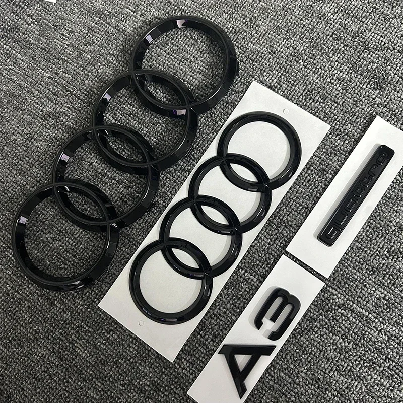 

For AUDI 2010-2020 1PCS 4 Ring logo ABS Black Car Hood Front Bonnet Grill Rear Trunk Emblem Badge Sticker 1P A3 mark 1P Quarrto