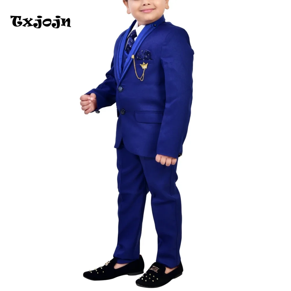 Formal Boys Suit 3-piece Set Wedding Tuxedos Satin Pointed Collar Jacket Classic 2-16 Year Tailored Blazer Pants Vest for Party