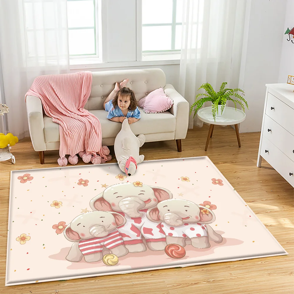 

Warm Elephant Family Pattern Kids Play Carpet Children Rug Baby Nursery Crawling Flannel Children Durable Non-Slip Floor Carpet