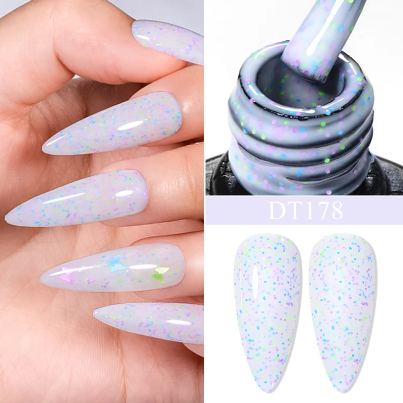 MEET ACROSS 7ml Cheese Glitter Gel Polish For Nails Color Grit Series Sequins Effect Nail Art UV LED Gel Varnish Spring Manicure