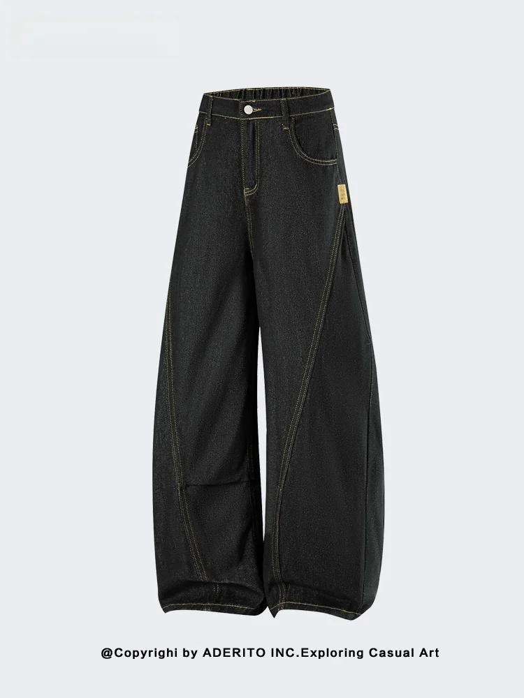 

Retro American Vintage Distressed Outline Knife Wide Leg Jeans Loose Fit Men's Denim Pants Youthful Style Straight Cut
