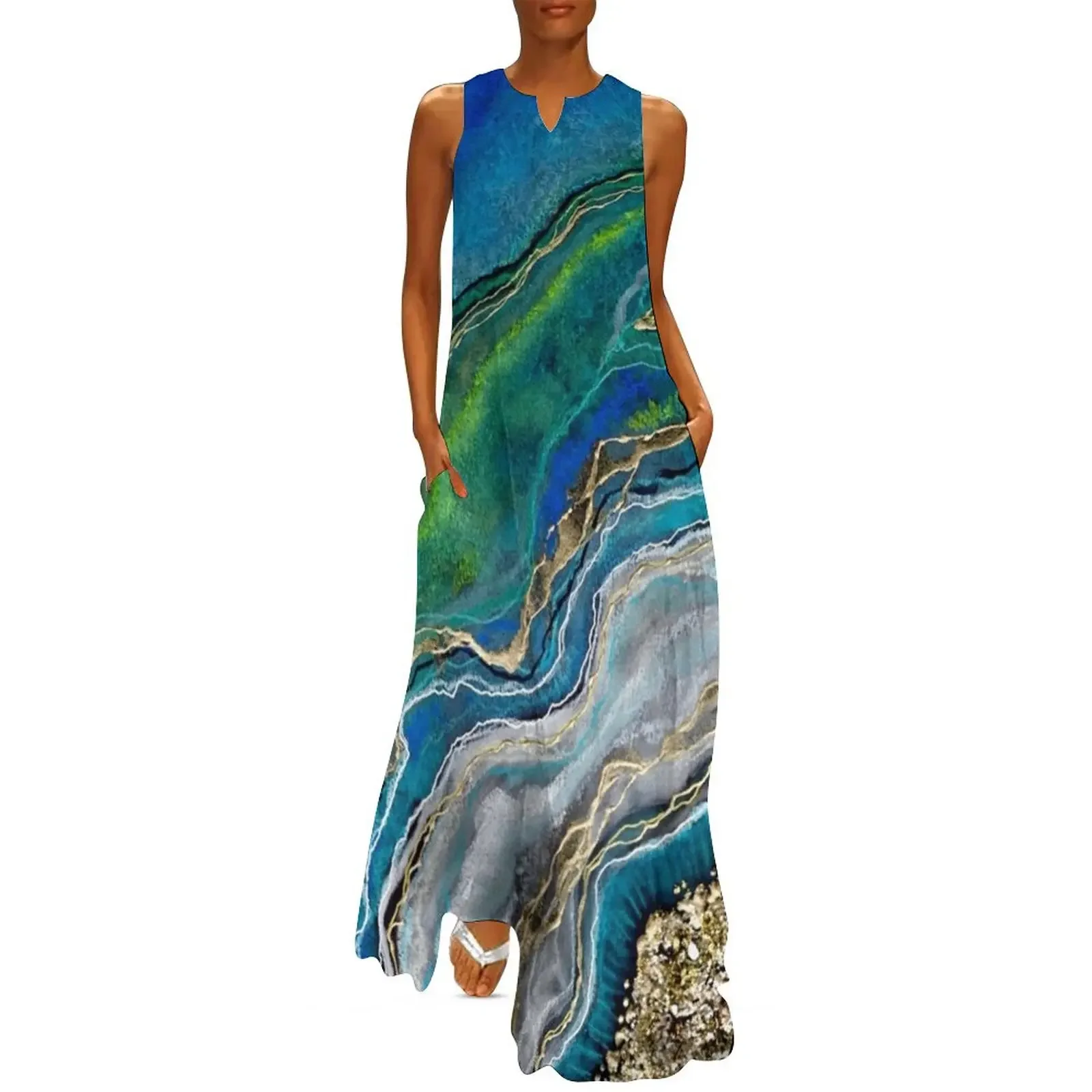 

Ocean Geode / Geode Painting / Turquoise / Green Geode Agate Blue Ocean Waves Agate Long Dress sexy dress for women Dress