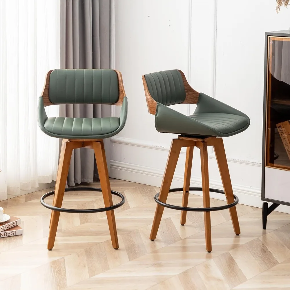 

Swivel Bar Stools Set of 2 Mid Century Modern Faux Leather Upholstered Counter Height Barstools,Kitchen Island Wooden Ba