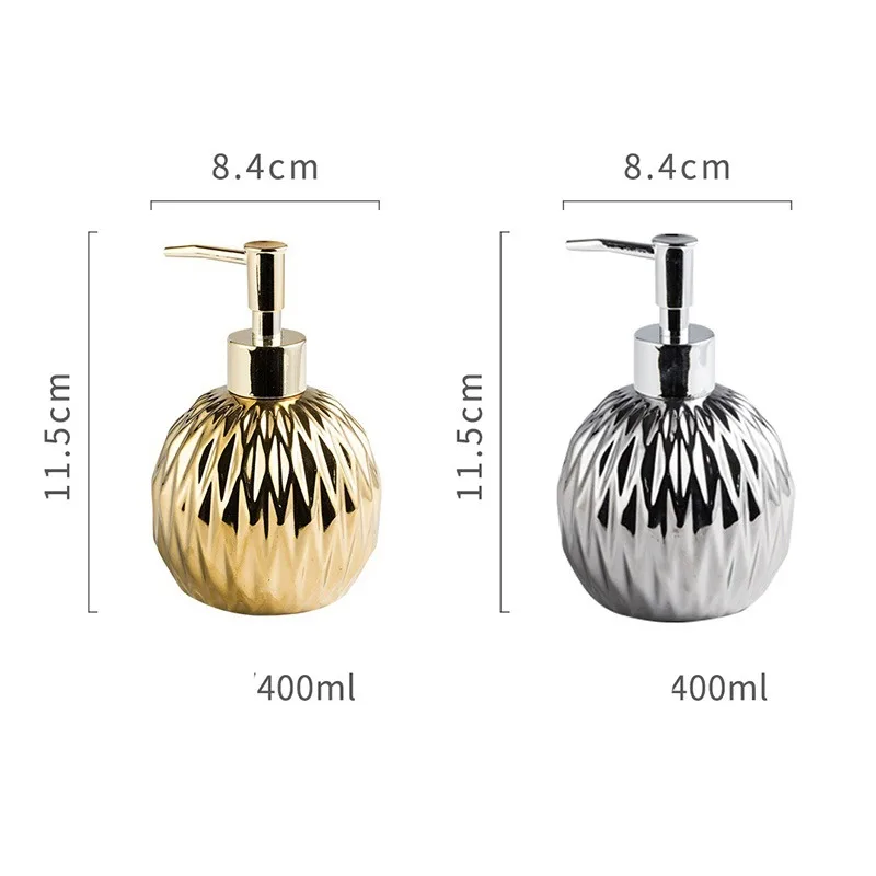 1Pcs 400ML Siver Gold Soap Dispenser Kitchen Bathroom Hand Liquid Soap Dispenser Ceramic Shampoo Lotion Shower Gel Pump Bottles