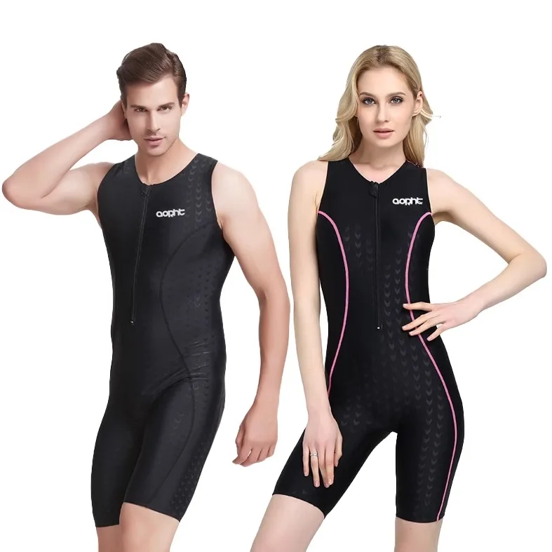 Men Women Professional SharkSkin Fabric Outdoor WaterProof Beach Surfing SwimWear One Piece Knee Length Quick-Dry Bath SwimSuit