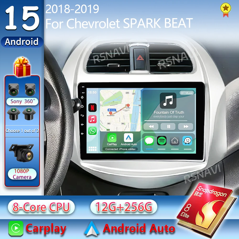 Android 15 Carplay Auto Radio de coche para Chevrolet SPARK BEAT 2018 - 2019 navegación GPS reproductor Multimedia estéreo WIFI + 4G DVD