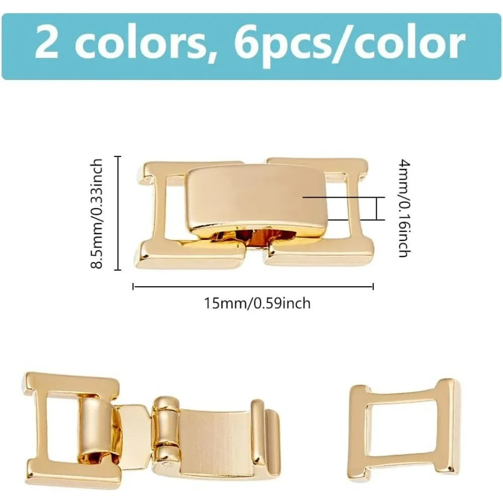 12個入り 2色展開 折りたたみ式ジュエリークラスプ 真鍮製ブレスレットエクステンダー 0.59x0.33x0.16インチ 小型折りたたみ式クラスプ 折りたたみ式エクステンション