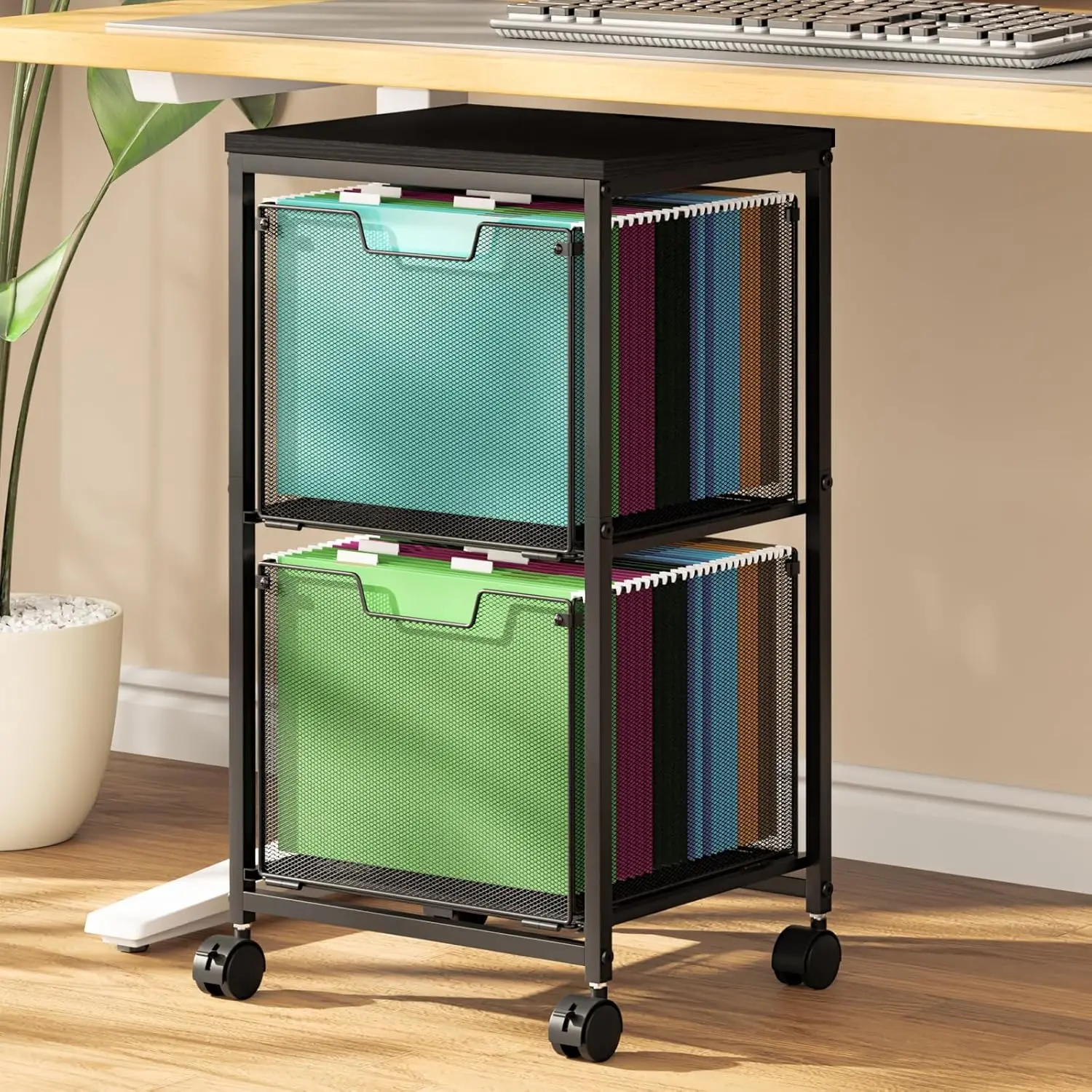 

Mobile File Cart with 2 Drawers, Wheels, Hanging Organizer for Home Office Under Desk Storage