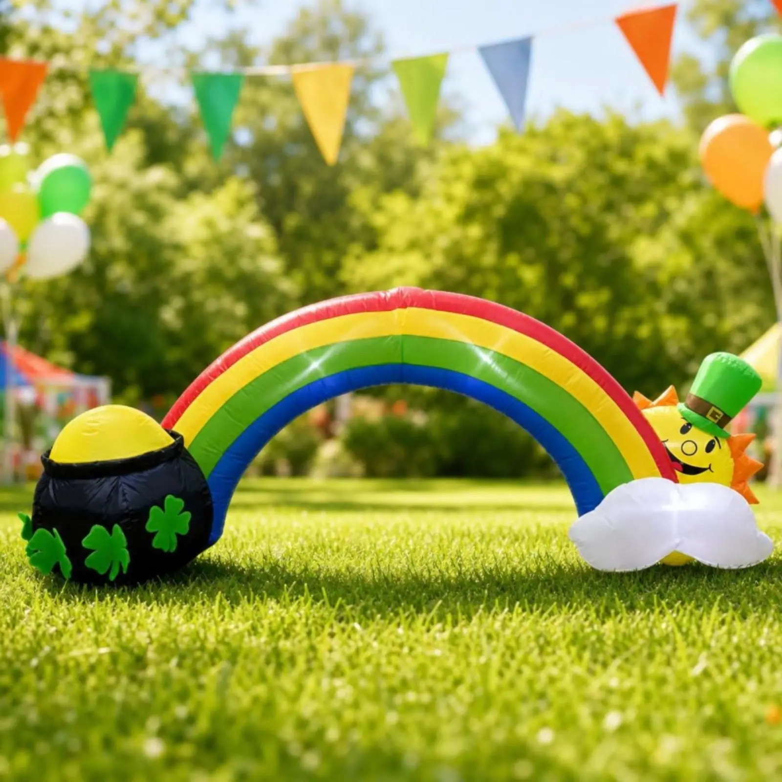 Inflatable Arch with Leprechaun Inflatable Inflatable Rainbow with Pot of Gold Lighted Yard Decor for Homeowners, Party Hosts,