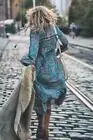 Vintage 70er Jahre Hippie tiefen V-Ausschnitt ethnischen Indien Blumen Boho Festival Midi-Kleid