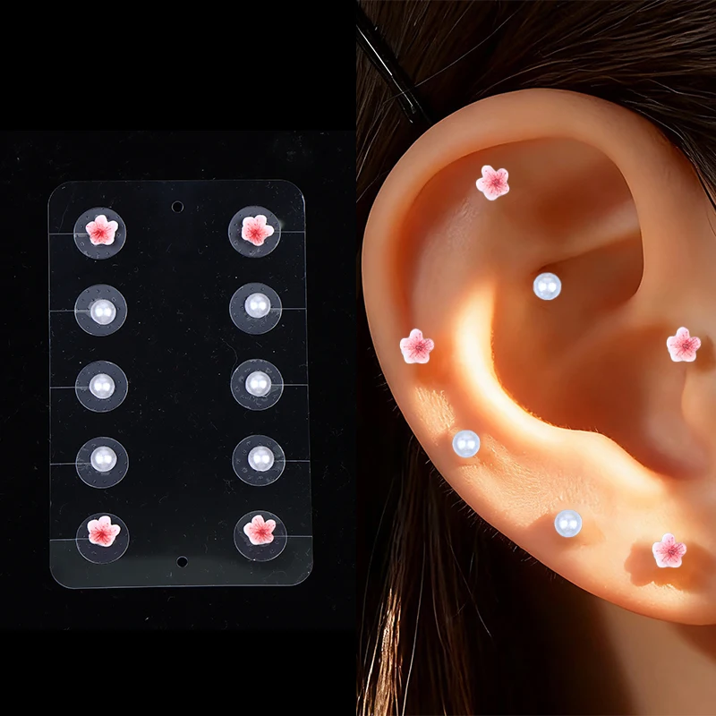 

20Pcs Fashion Cherry Blossom Pearl Ear Point Stickers Ear Pressure Patch Rhinestone Acupuncture Auricular Ear Stickers Massager