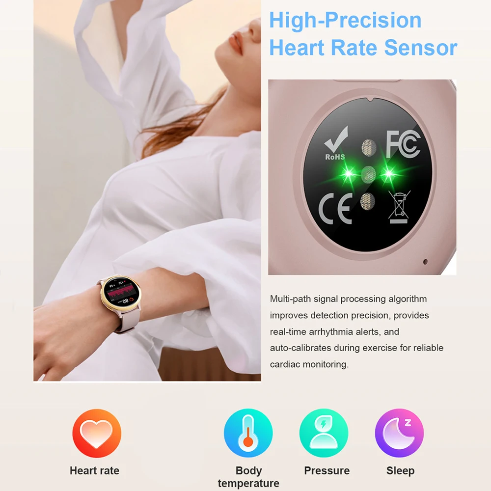 1.75 "Amoled الساعات الذكية النساء بلوتوث دعوة Smartwatch مقاوم للماء مراقبة الصحة متعدد الطلب الفترة الفسيولوجية لتحديد المواقع الرياضة