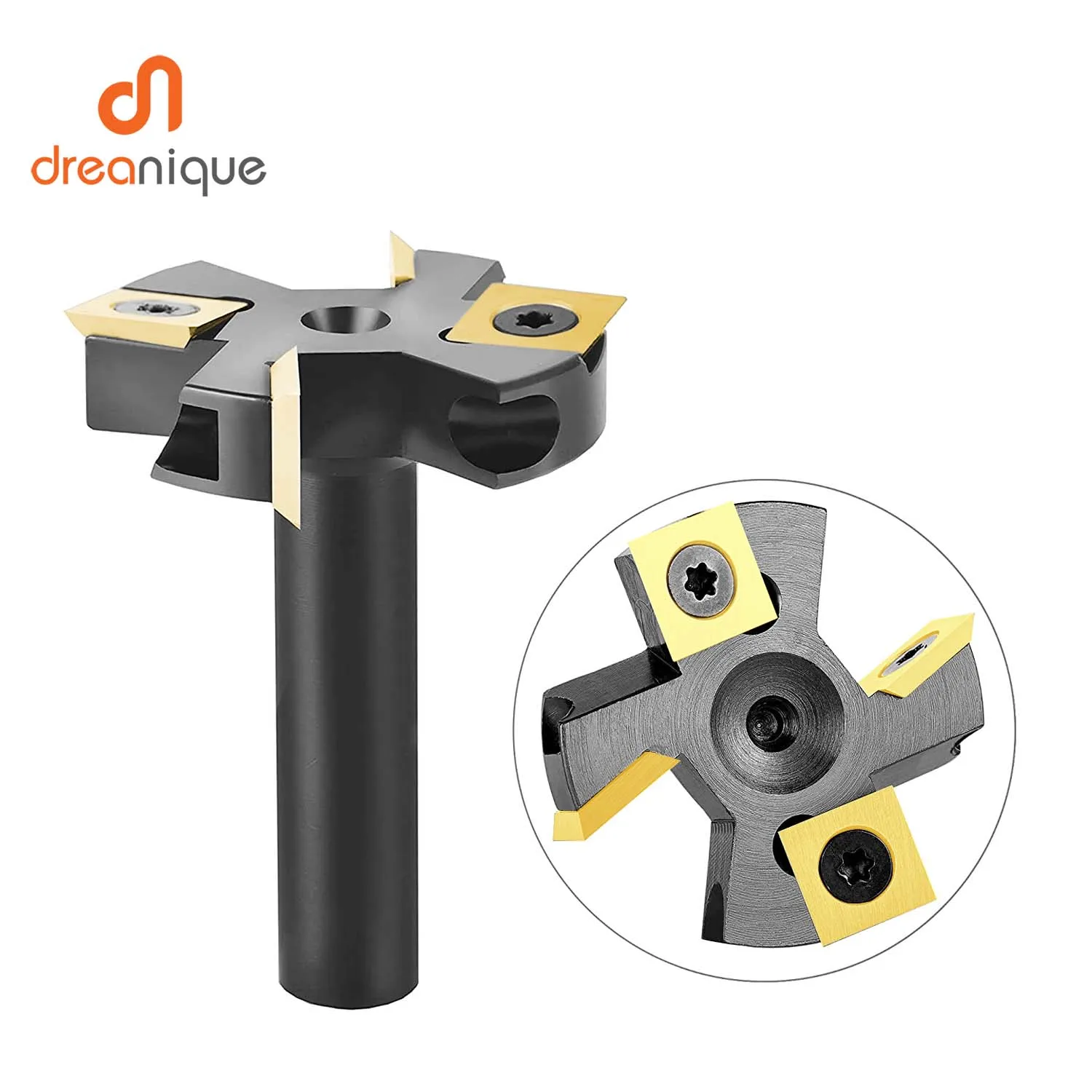 Dreanique 2-Flute Wood Planer Bit 38.1mm 45mm Cutting Spoilboard Surfacing Router Bit Insert Carbide Slab with ATS-coated insert