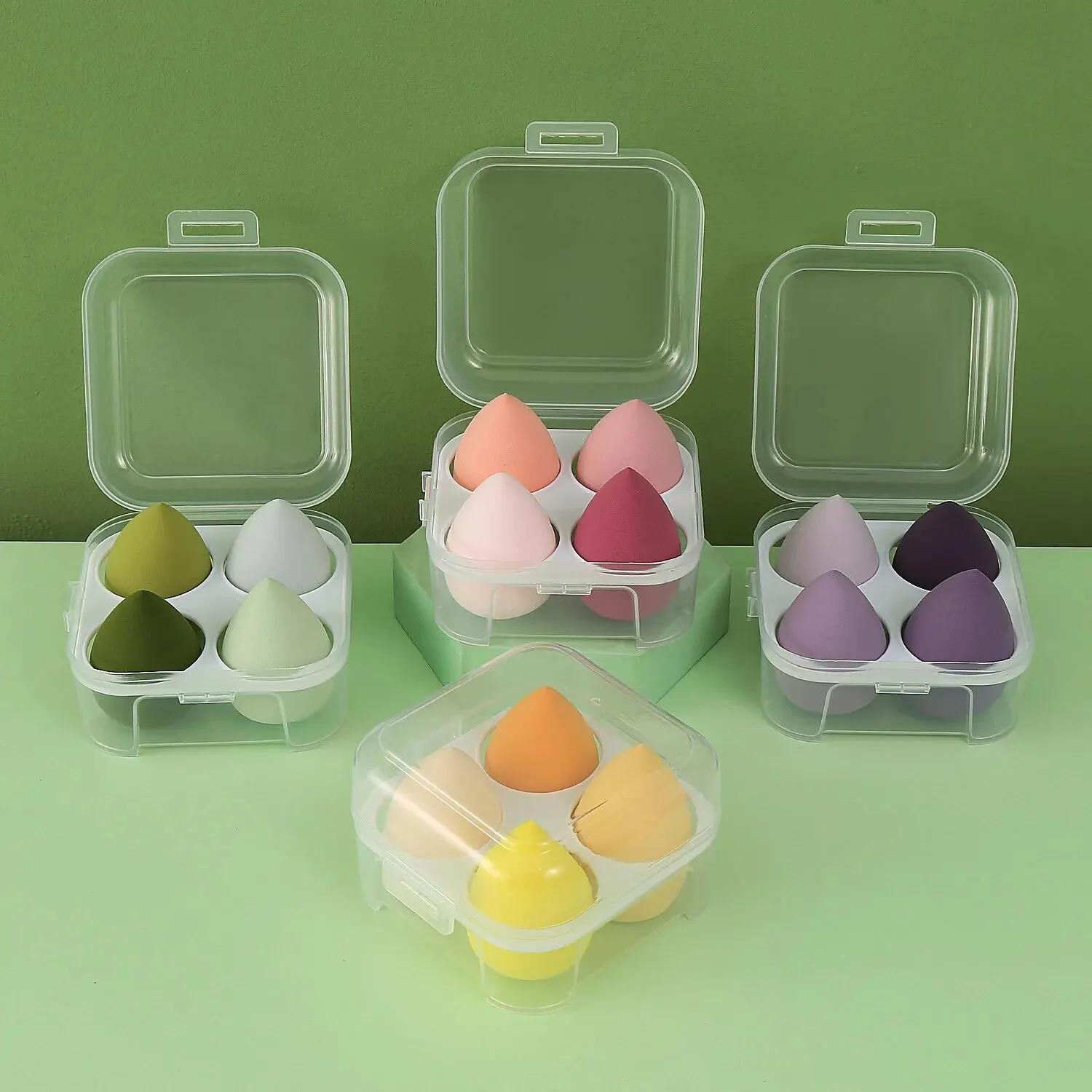 Dry and Wet Dual-purpose Makeup Egg Puff, Makeup Egg Sponge Ball, Super Soft, 4-pack Makeup Egg Cover Box