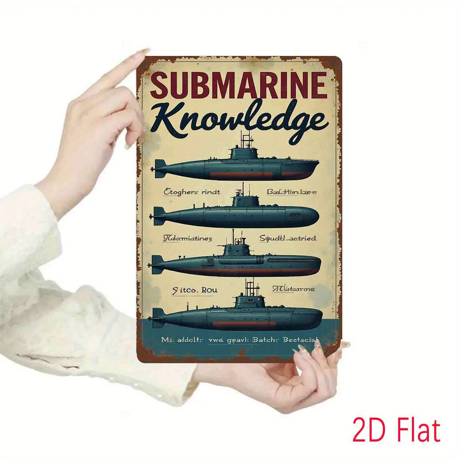 Submarine Knowledge Tin Sign - Waterproof Durable Metal Wall Art  , Nautical Decor for Cafe, Garden, Bathroom, Garage - Unique