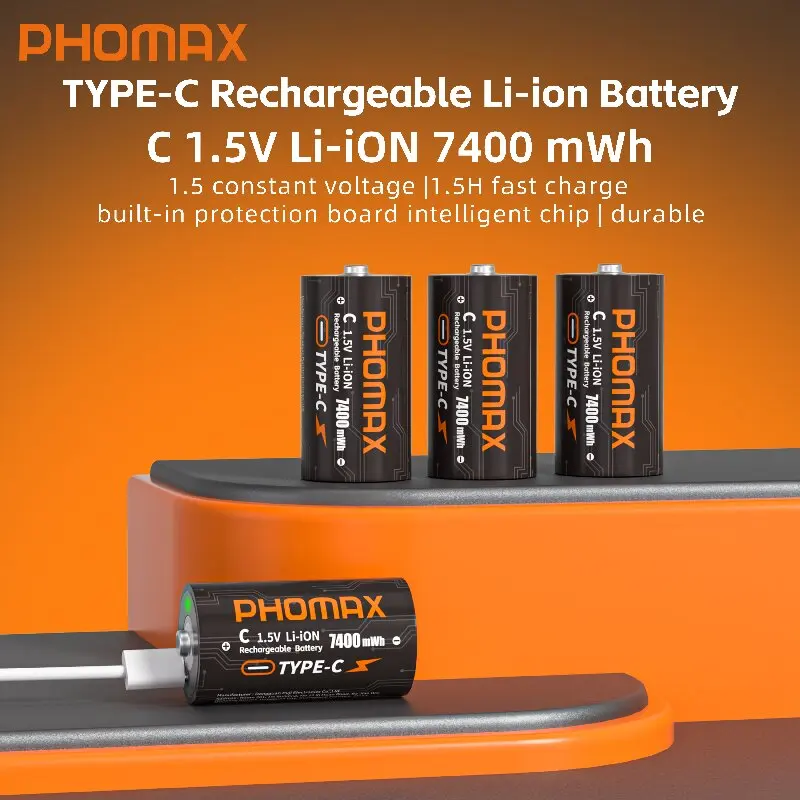

PHOMAX C Type Rechargeable Lithium-ion Battery 1.5V Li-ion with USB Type-C Input for Home Use - Factory Wholesale