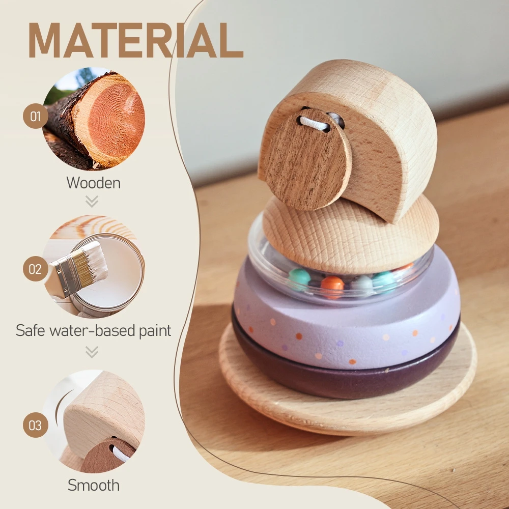 Baby Montessori Wooden Animal Blocks Educational Toys Elephant Bell Teething Toy Senses Grasp Balance Brain Game Newborn Gifts