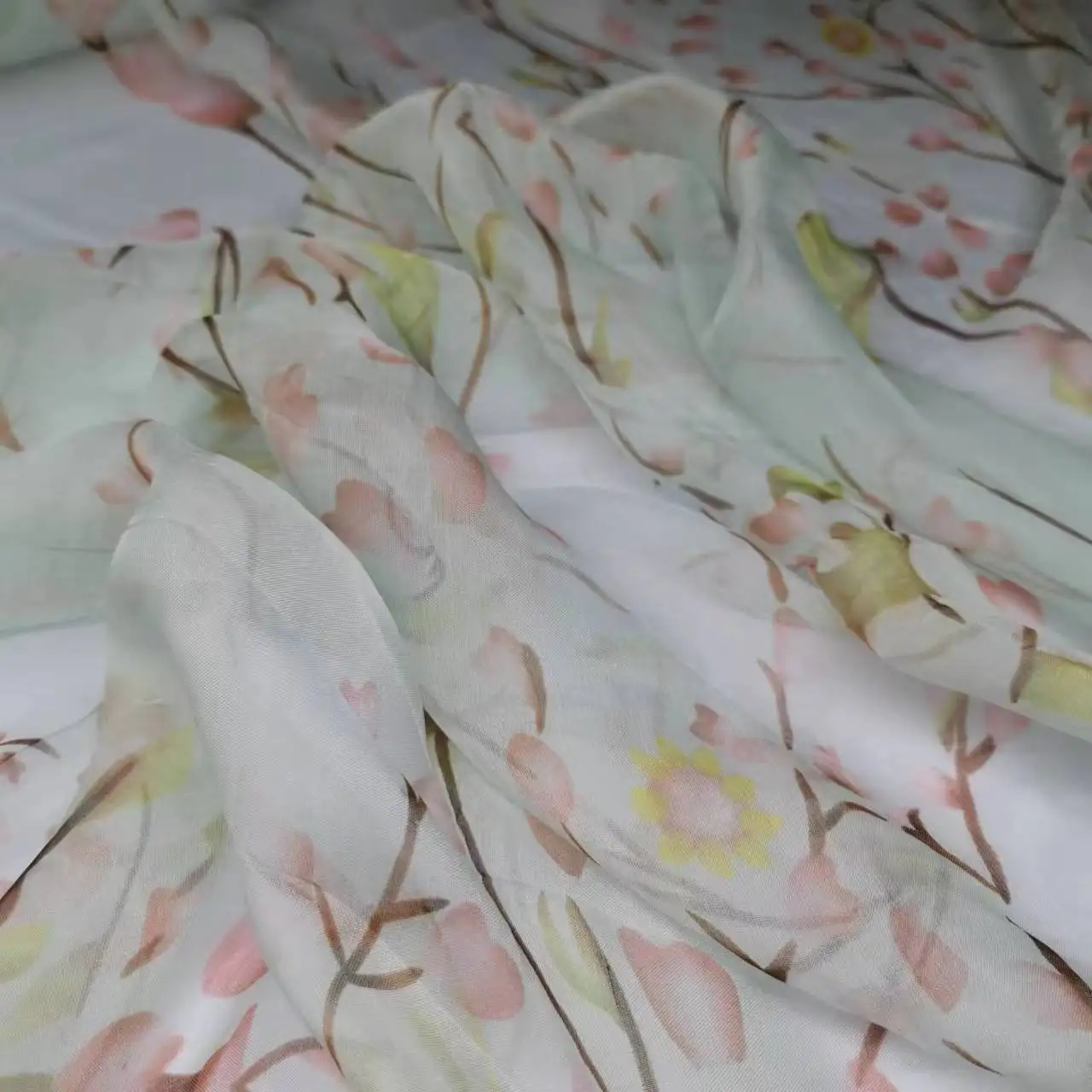 Floral Pure Silk Chiffon Thin Fabric Width 135cm Soft 6mm Dress Scarf DIY Sewing Material