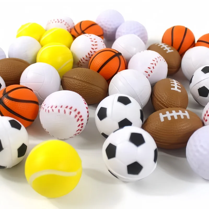 6PCS Mini PU Sponge Soft Body Toy Squeeze Ball Stress Relief Toy Football Basketball Baseball Rugby Antistress Kid Outdoor Toys
