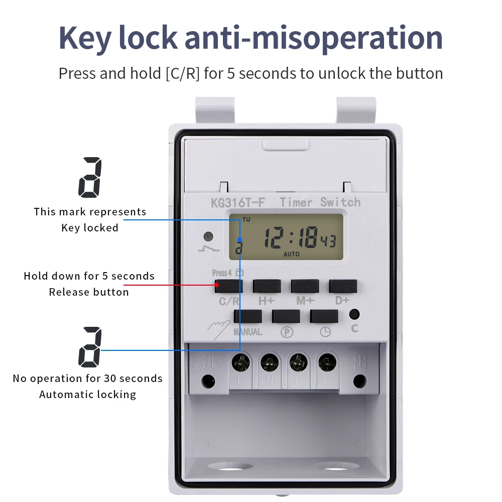 220V 30A Digital Timer Switch Relay 168 Hours Weekly 7 Days Programmable Timer Controllor With Outdoor Waterproof Box KG316T