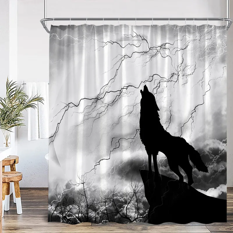 Wild Animal Wolf Shower Curtains Wildlife Winter Cedar Snow Landscape Wall Hanging Polyester Fabric Bathroom Curtain Decorative