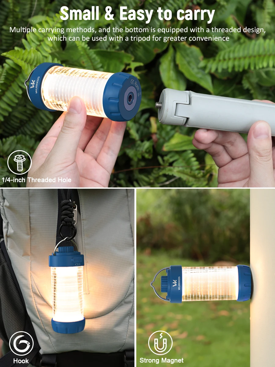 Wurkkos CL01 Campinglampe 550 Lumen Wiederaufladbare LED-Taschenlampe RGB-Taschenlampe Powerbank Mini Magnetleuchte Direktversand aus lokalem Lager Geeignet für Wandern Camping Notfallbeleuchtung