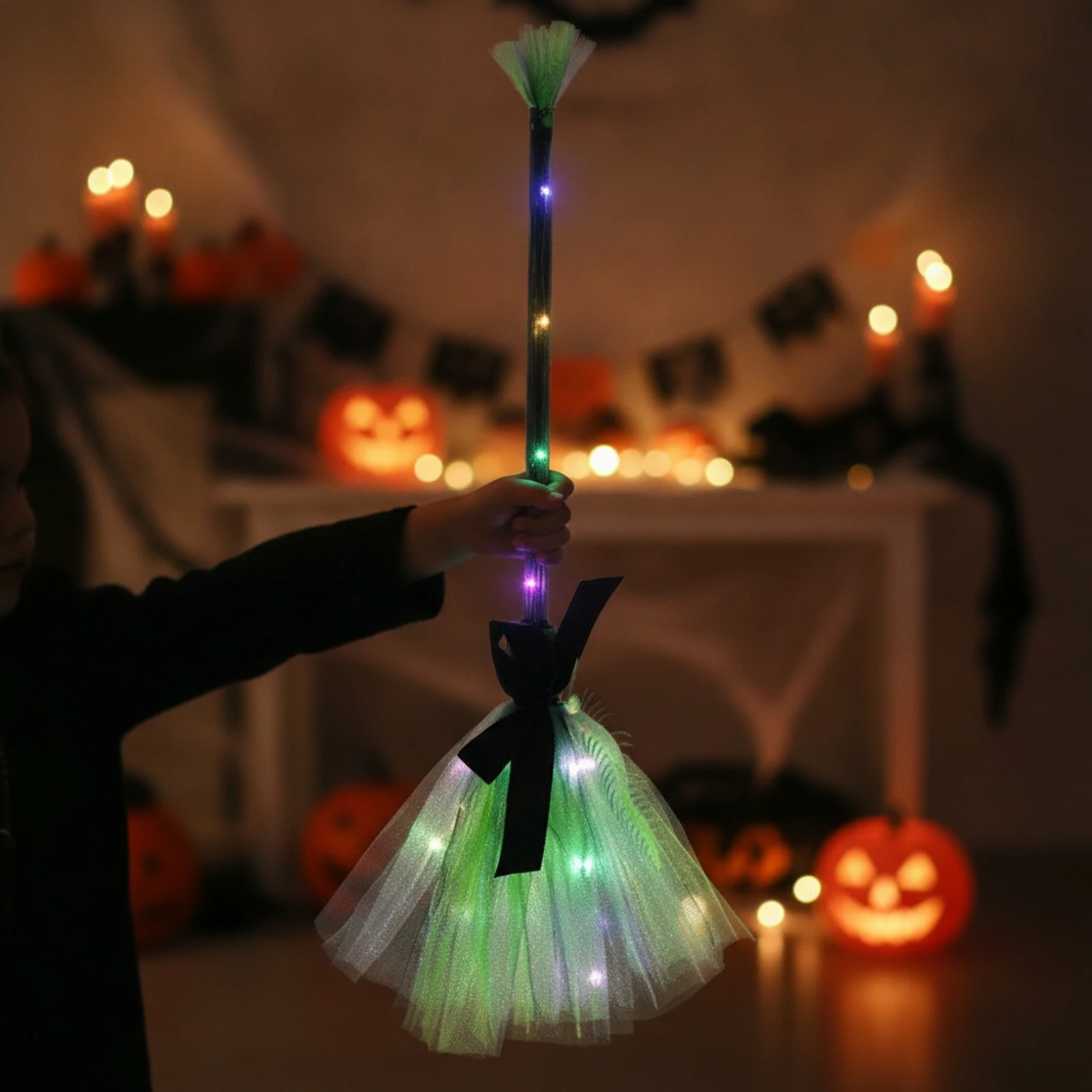 ledライト付き魔女ほうき-不気味な魔女ほうき-軽量でクラシックな子供用、ハロウィン、コスプレ用