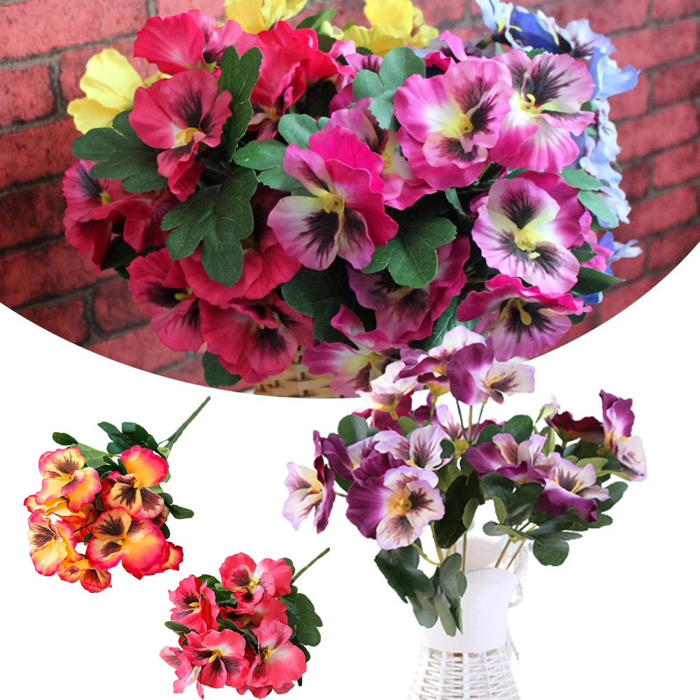 10 Heads Artificial Pansy Fake Flower European Multicolor Fake Bridal Flower Bouquet Wedding Home Party Decoration Flowers