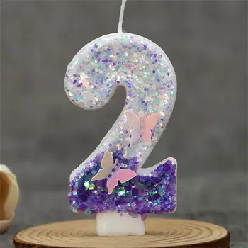 1個紫色閃光蝴蝶主題蠟燭,0-9數字蛋糕裝飾,婚禮裝飾,嬰兒派對,兒童生日派對裝飾 10 最佳銷售 蝴蝶蠟燭 - №8