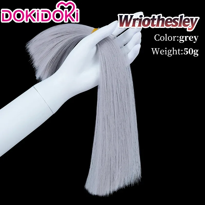 IN MAGAZZINO Wriothesley Parrucca Gioco Genshin Impact DokiDoki Uomini Capelli Corti Neri Grigi Fontaine Wriothesley Cosplay Trame con cappuccio gratuito