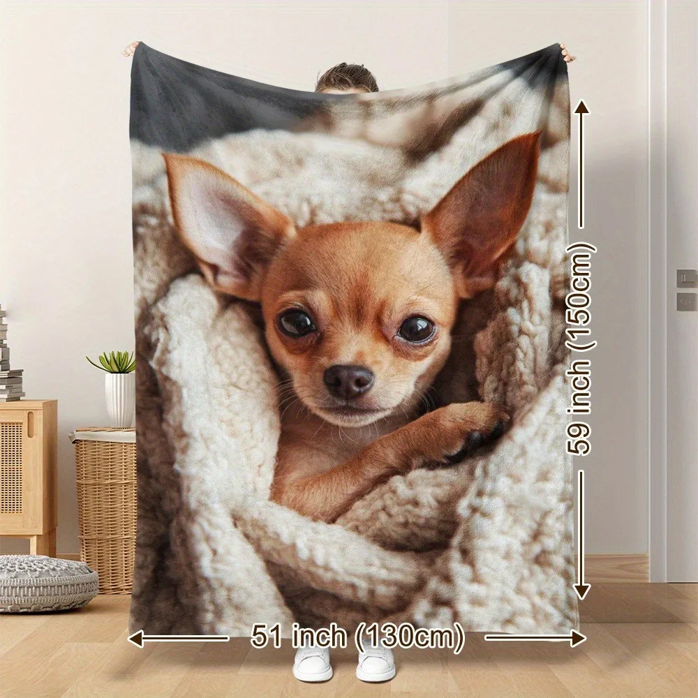 1pc Chihuahua Flannel Blanket Gifts Terrier Dog Cute Dogs Pattern Flannel Blankets Puppy Lovers Gifts Four Season Use
