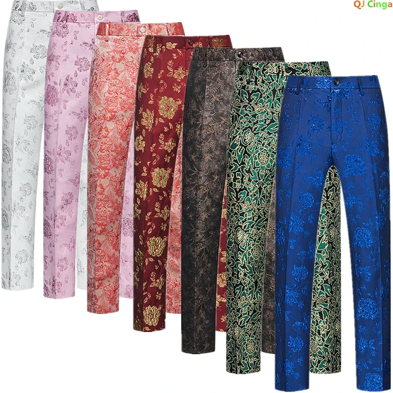 

New Men's Embroidery Suit Trousers, Fashion Casual Pants, Blue Red White Green Pantalones Hombre Asian Size M-5XL 6XL
