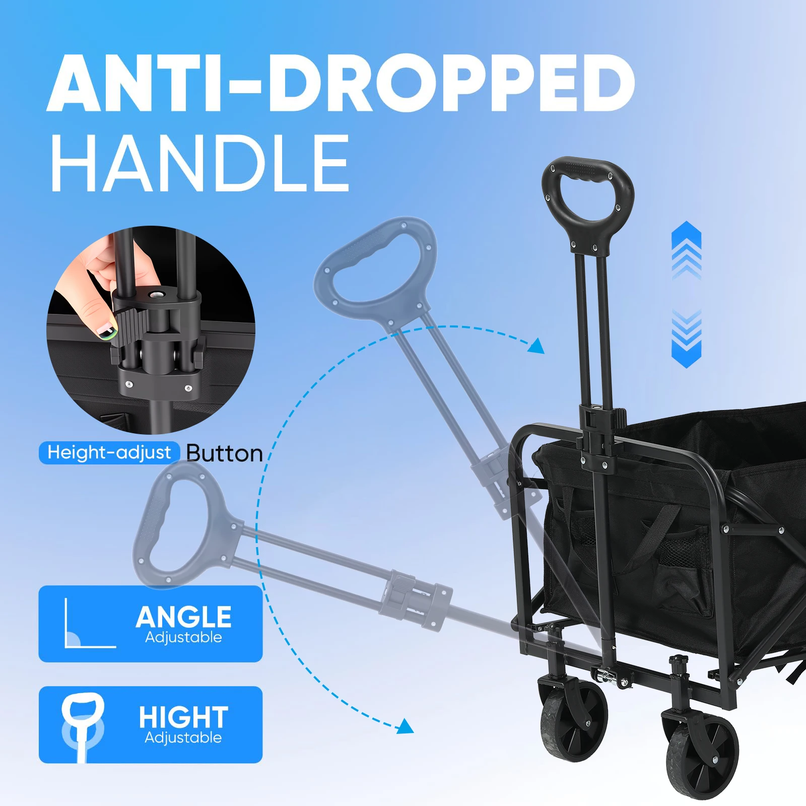 عربة أدوات قابلة للطي شديدة التحمل مع 360 درجة °   عجلات دوارة لجميع التضاريس، محمولة ذات سعة كبيرة للتسوق والمغامرات الخارجية