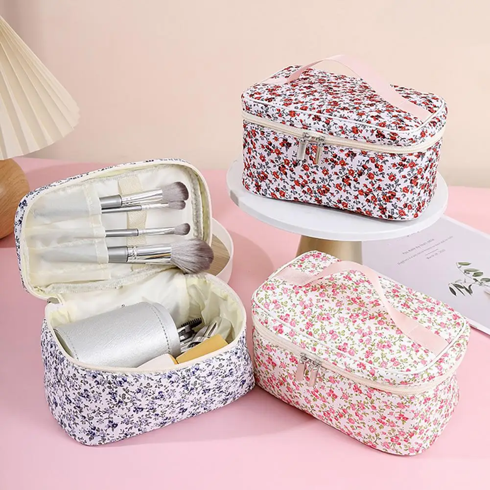 Floral Pattern Cosmetic Bag Dual Smooth Zipper Toiletry Bag Easy-to-clean Makeup Bag Foldable Makeup Organizer