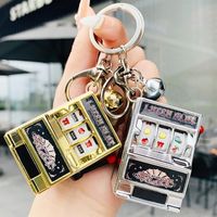Cartoon Stress Reliever Keychains Coin Operated Games Toy Fruit Slot Machine Mini Lucky Jackpot Kids Adult