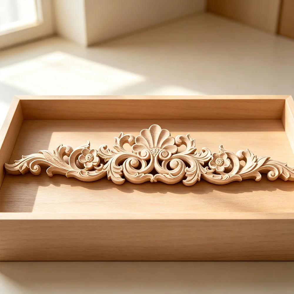 10PCS Wood Applique Cabinet Door Home Decor Carved Furniture Decoration Accessories Figurine Miniature Wood Carved Applique