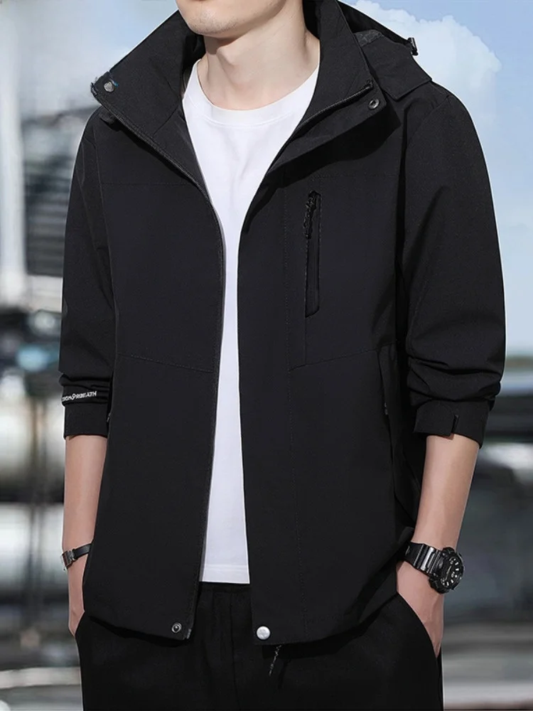 

Paul Men's Spring Autumn Hooded Jaet Outdoor Running Cycling Windproof Outdoor Sports Coat Comfortable Skin-friendly Fabric