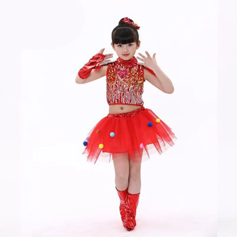 Children's jazz dance performance costume Boys and girls modern dance sequin pompous gauze skirt dance dress girls dance wear