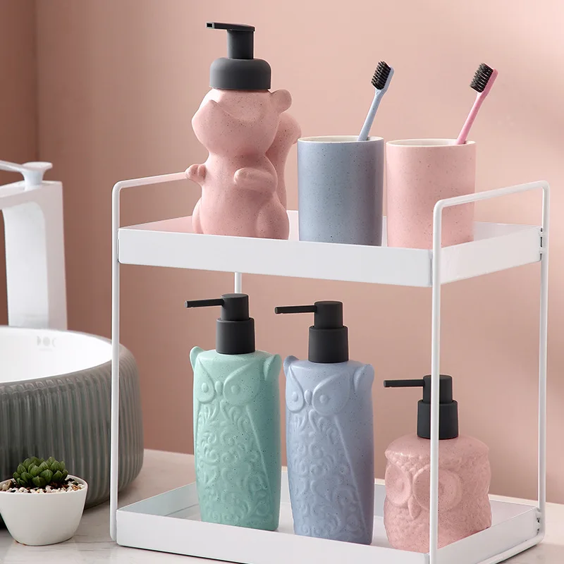 Ceramics Foaming Soap Dispenser Cute Animal Shape Refillable Pump Bottle Making Foam Container Bathroom Accessories