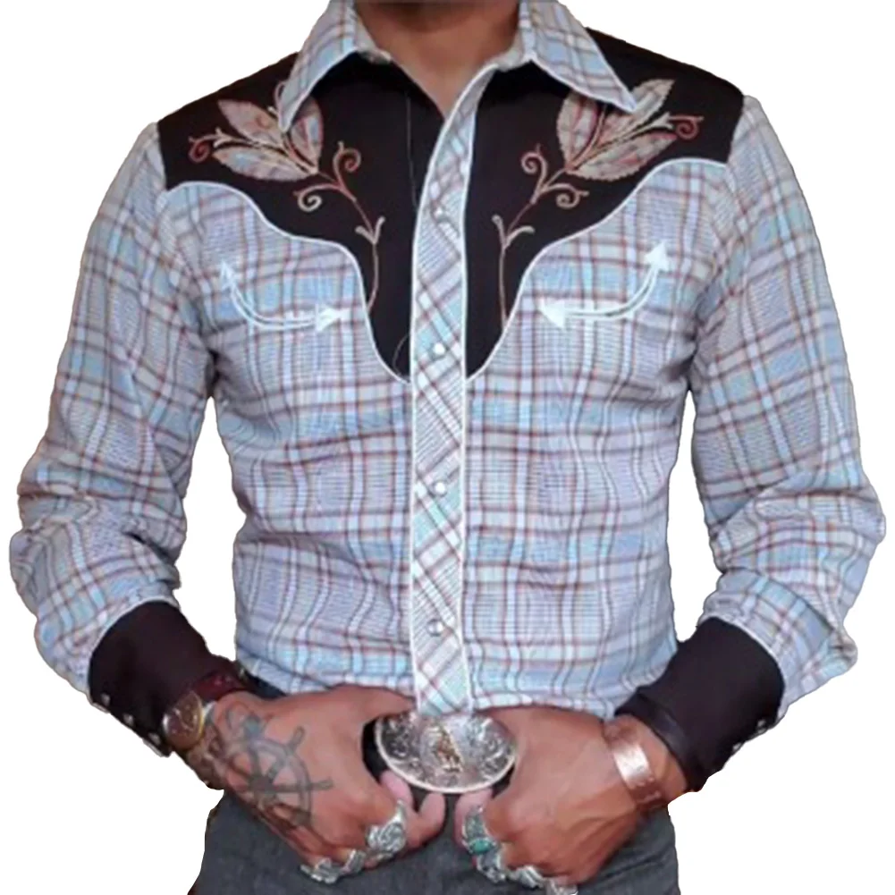 

Men's Long Sleeve Decorative Print Slim Fit Shirt Casual Party Formal Tops Blouse Vintage Shirt Lapel